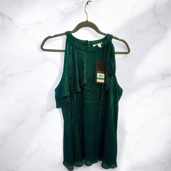 NWT Nine West Shimmering Emerald Green Sleeveless Women's Top Sz L - Picture 1 of 6